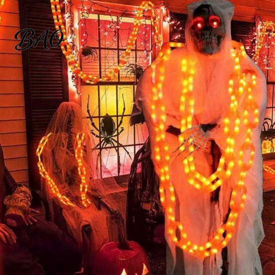 Festive Porch Tree Ornament Halloween Chain Lights, Waterproof Bright Orange/Purple LED Lighting, Plastic Unique Holiday Decoration Link Lights