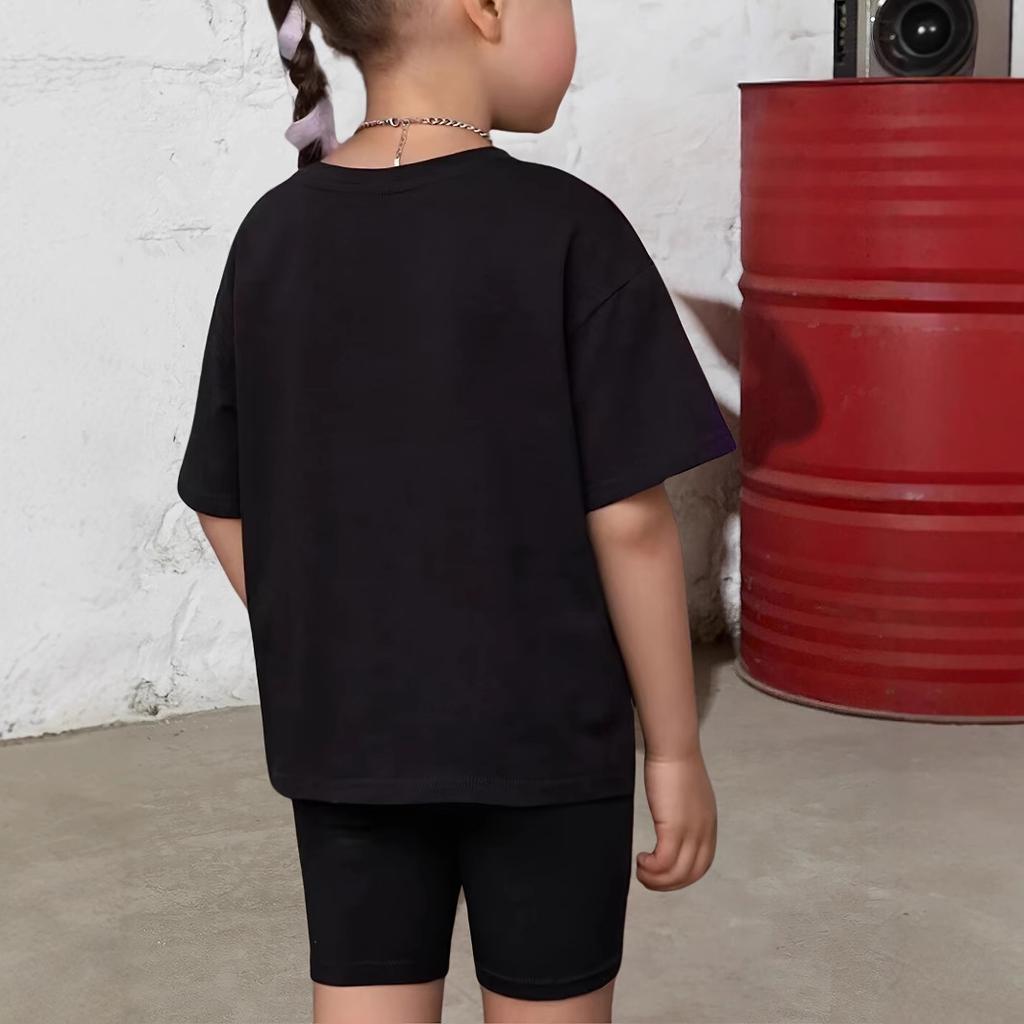 Girls Fashion Suit Summer Children's Casual Printed Round Neck Short Sleeve Suit