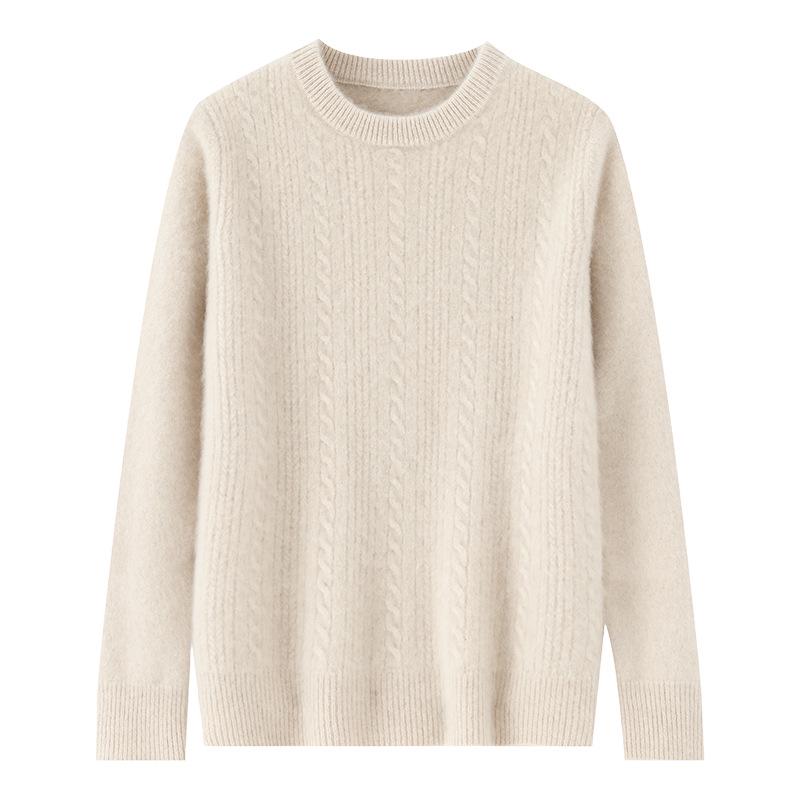 Men's 100% Wool Round Neck Sweater, Thickened Knit Pullover, Autumn/Winter Cashmere Base Layer Top