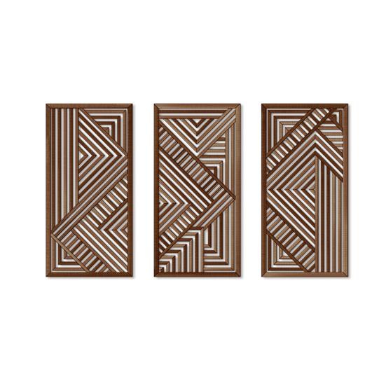 3 Pcs Boho Wood Wall Art Decor Minimalist Plants Geometric Hollow-out Hanging Ornament Abstract Wall Sculptures for Home Living Room Bedroom Kitchen