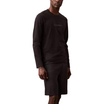 Logo Pattern Comfortable Crew Neck Long Sleeve Pajama Top Men Tops Black NM2771-002