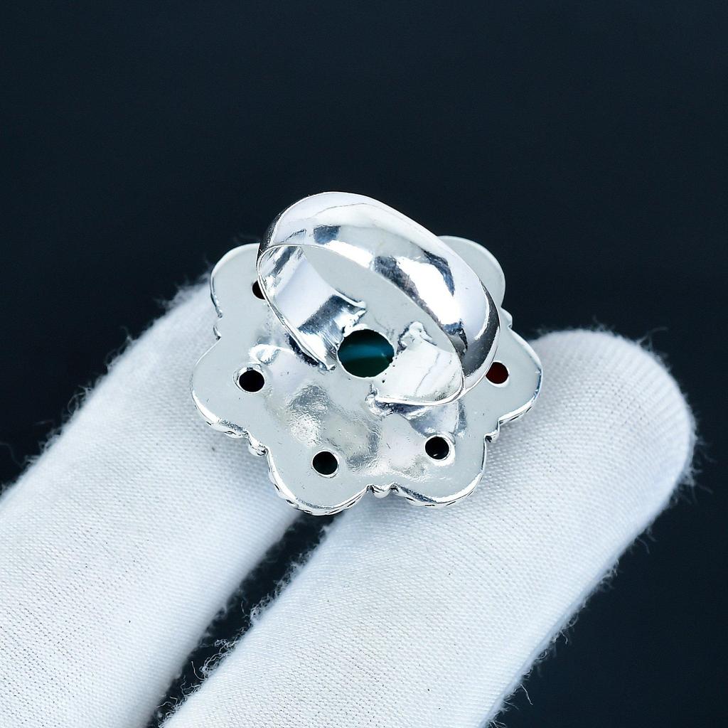 7 Chakra Edelstein Handgefertigt 925 Sterlingsilber Ring - Böhmischer Schmuckring - Handgefertigter Boho-Schmuck für Frauen & Männer, Geburtstagsgeschenke