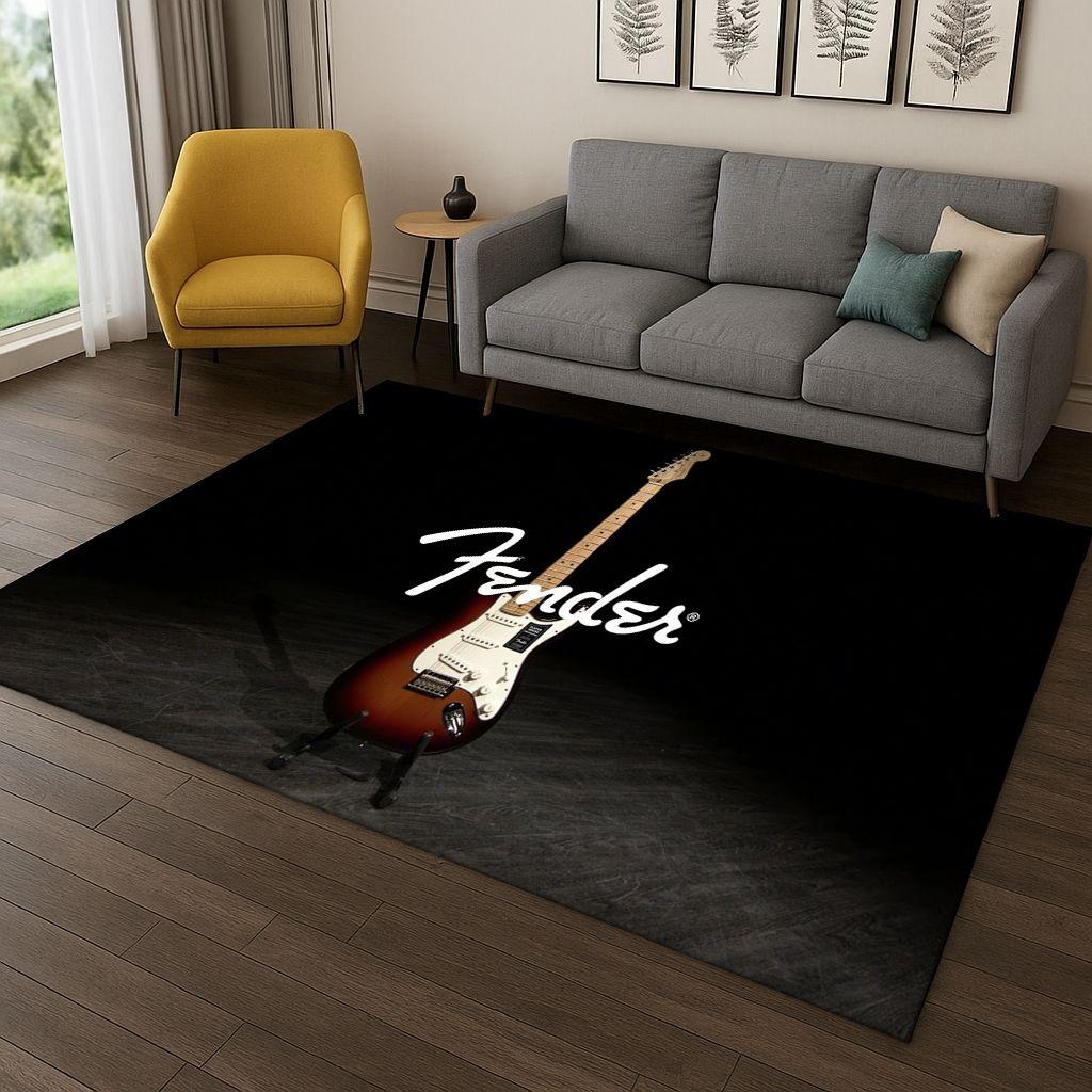 3D Fender Guitar Bass Instrument Music Logo Carpet Rug for Bedroom Living Room Sofa Doormat Home Decor,Area Rug Non-slip Gift