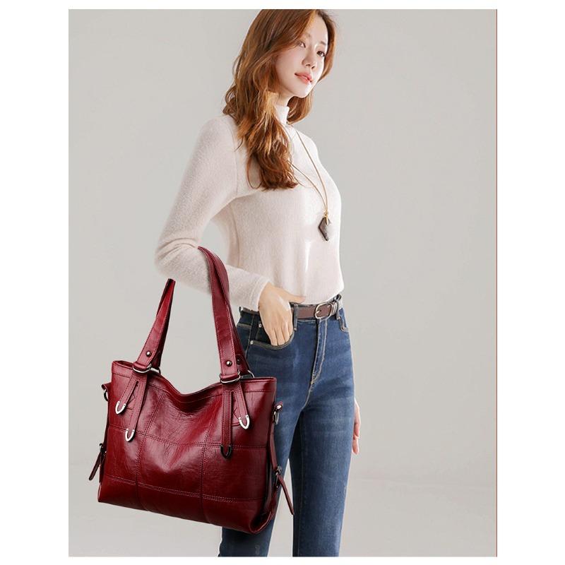 Women New PU Soft Leather Texture Shoulder Bag Large Capacity Fashion Patchwork Handheld Bag Water-Resistant Tote Bag