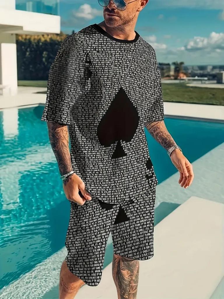 Summer 2 Piece Outfit Male 3D Color Block Print Short Sleeve T-Shirt ShortsSets Outdoor Men's Clothing Tracksuit