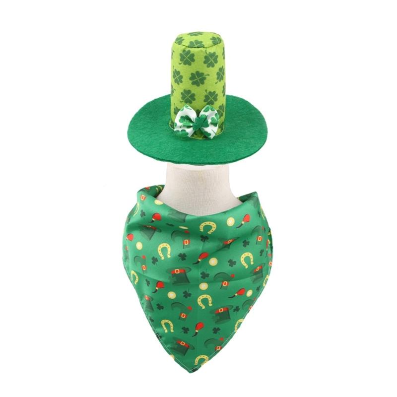 Dog Top Hat Collar Holiday Shamrocks for Small Medium Girl Dogs Cats Dog Collar Necklaces Kerchief Costumes