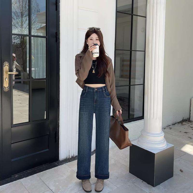 Plus Size Women Denim Straight Leg Casual Floor Length Long Pants