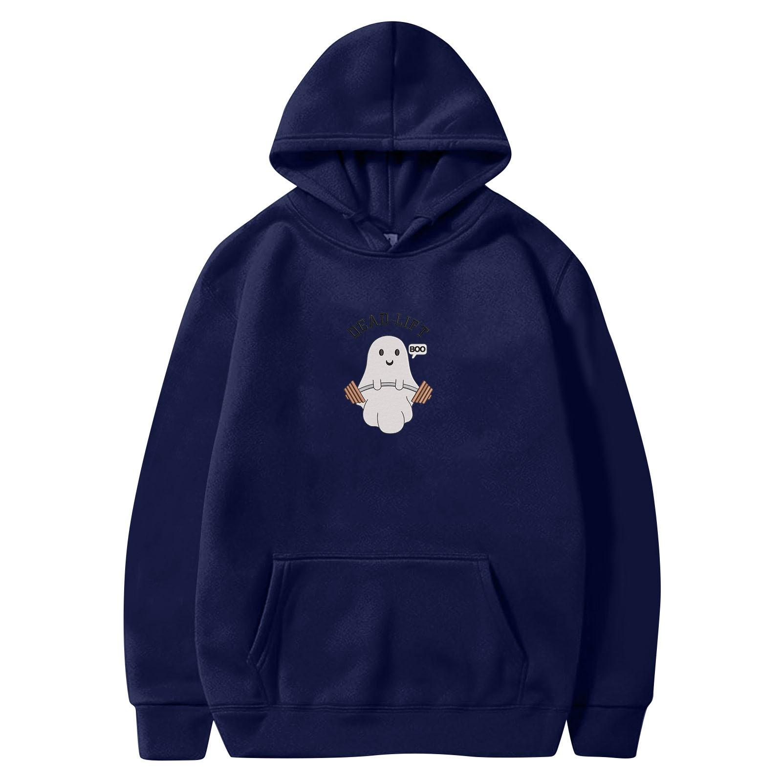 Женская однотонная толстовка с капюшоном с длинным рукавом и принтом на Хэллоуин S белый — фото 3