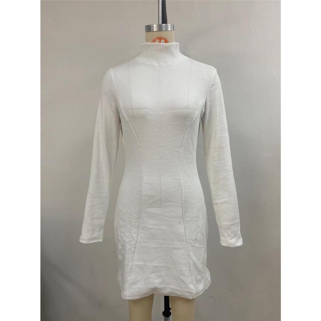 Dámské jednobarevné šaty s dlouhým rukávem, polovičním rolákem, sexy přiléhavé, krátké, pletené