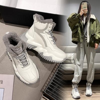 Botas de neve femininas inverno nova moda sapatos grandes de algodão veludo sapatos de pai casuais de cano alto esportivos sola grossa