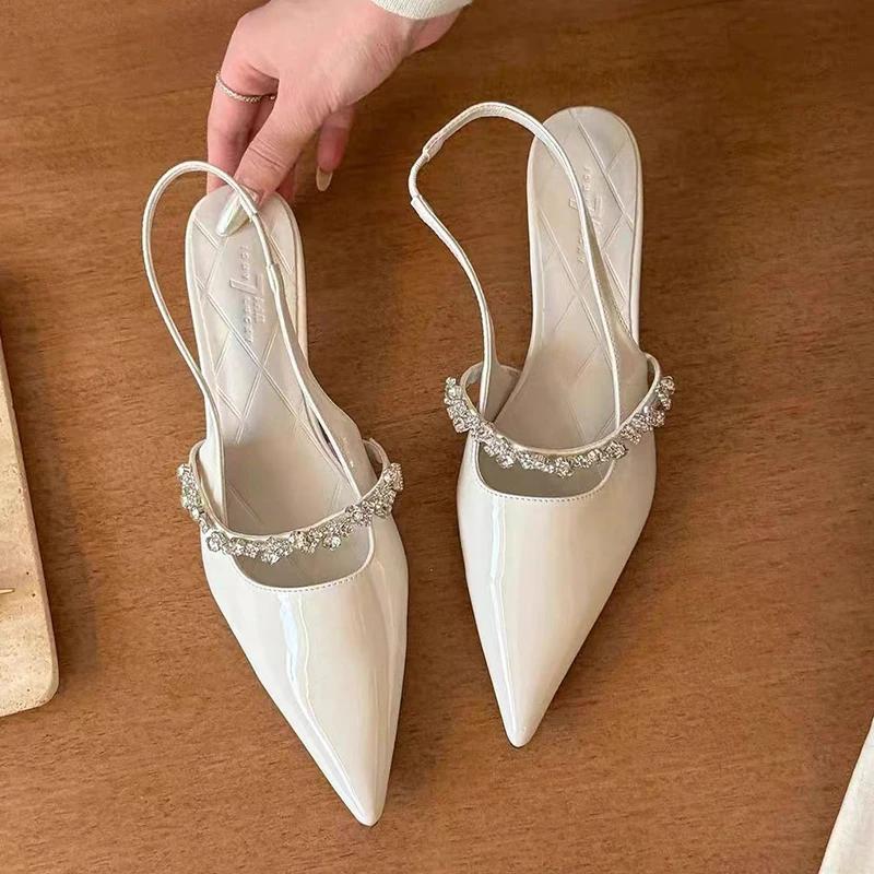 Mode Lyx Dam Sandaler Sexiga Spetsiga Tå Kristallklackskor Kvinna Tofflor 2025 Sommar Eleganta Klänningsskor Fest Damskor