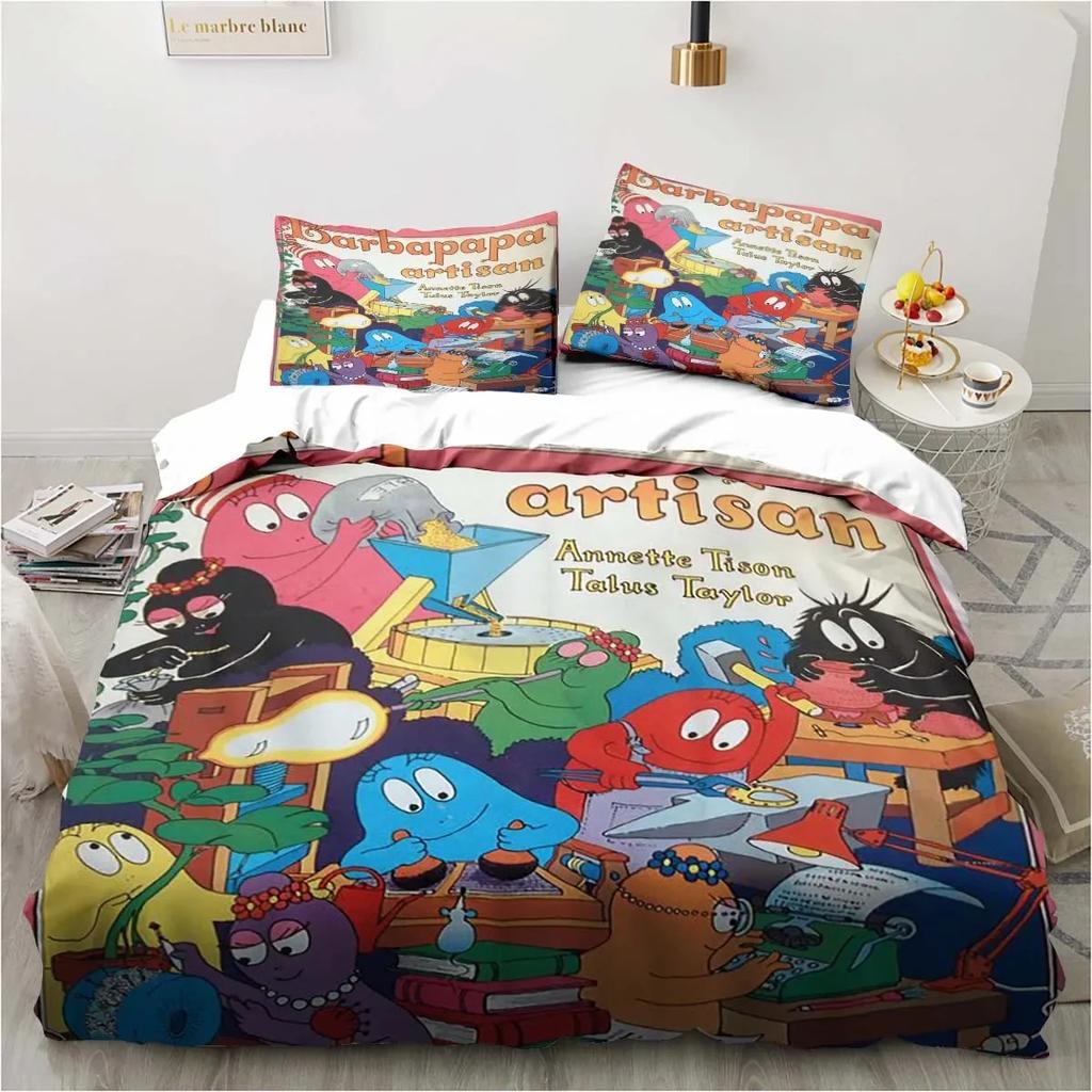 Cute Cartoon Les Barbapapa Bedding Set Soft Duvet Cover for Adult Kids Single Double King Size Bed
