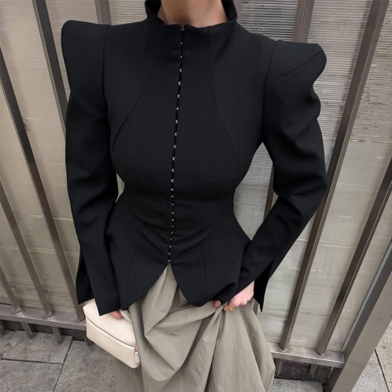 Womens Elegant Slim Fit Stand Collar Short Coat Winter 2026 Stylish Single Breasted Outerwear