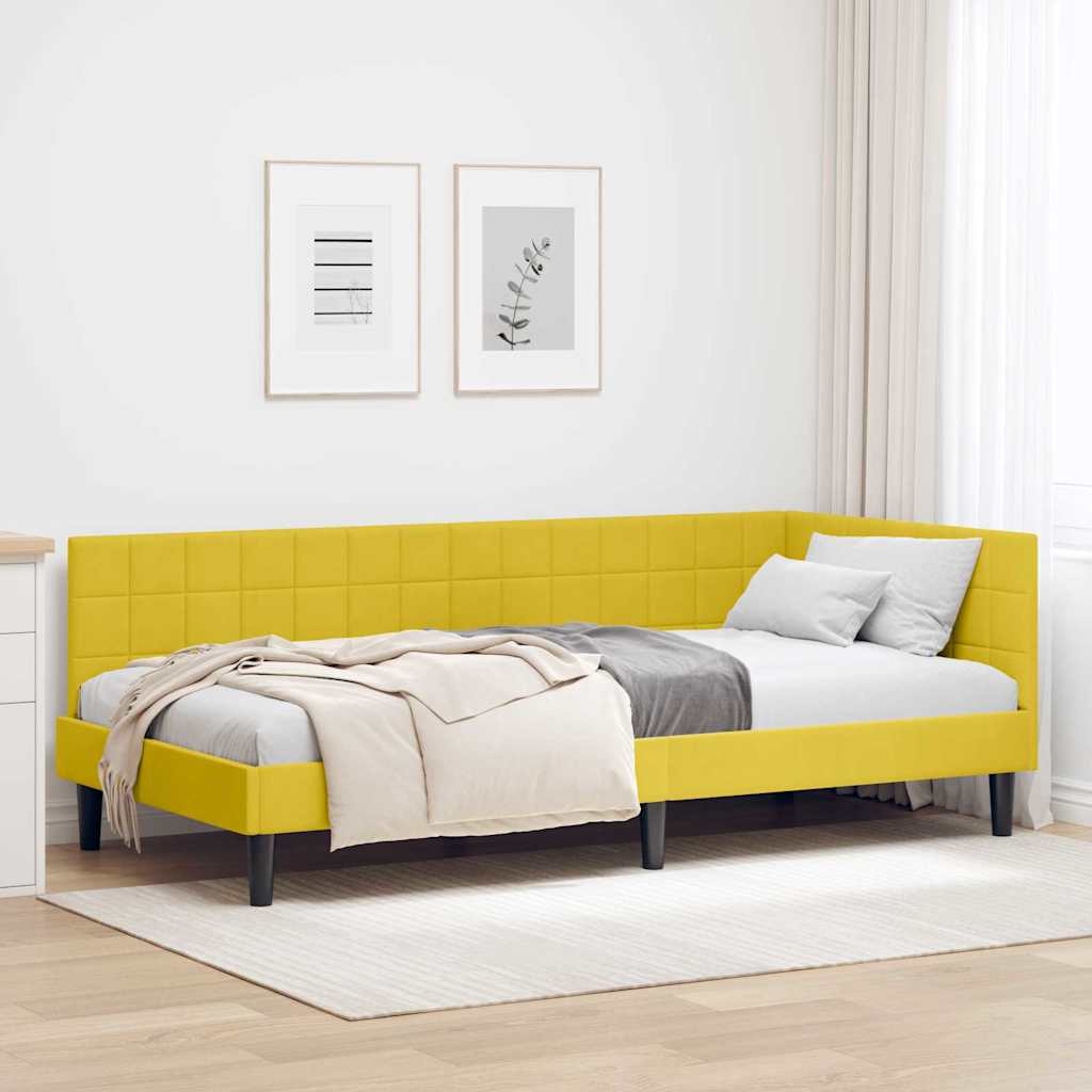 L Shaped Bed Frame with Headboard Yellow 90 Cm X 200 Cm Velvet