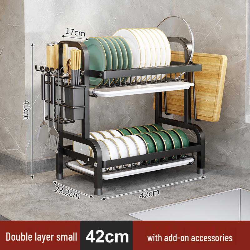 Multi-Functional Kitchen Storage Rack: Layered Bowl & Dish Drainer with Knife & Fork Organizer