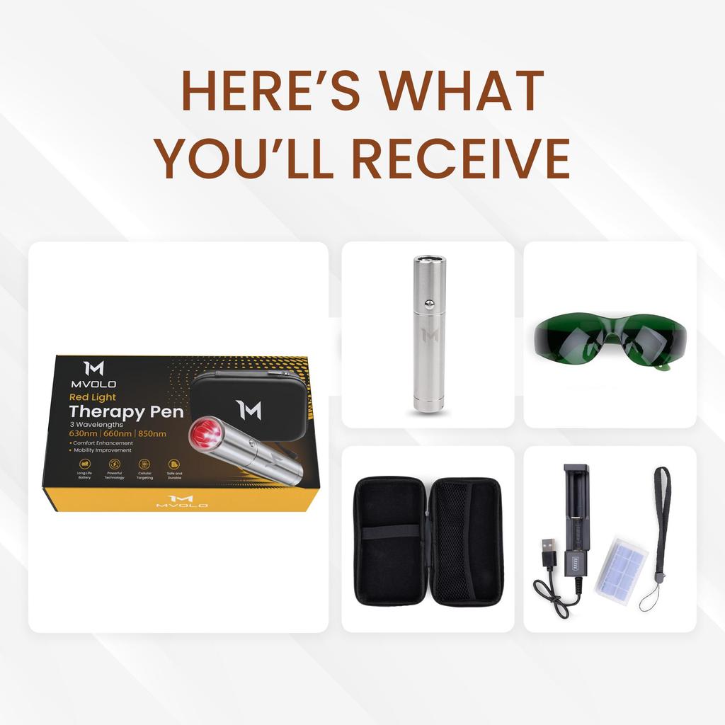 Mvolo® ReliefTorch – Tragbare Infrarotlampe zur Schmerzlinderung – Rotlichttherapie – Erholung und Muskelentspannung – Kompakt und wiederaufladbar