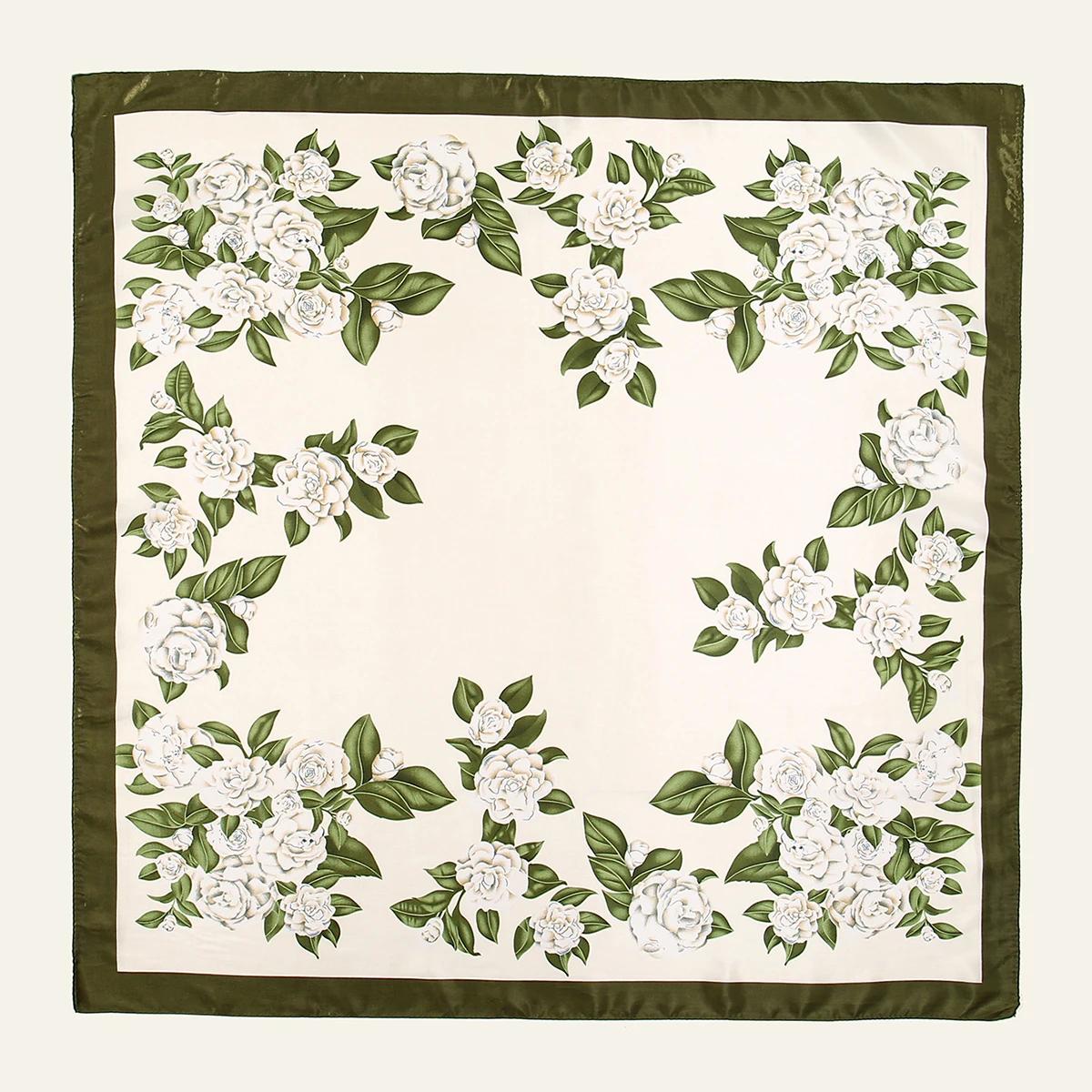 Satinseide Bedruckt 90 Quadrat Schal Stirnband Kopftuch Frau Muslimischer Hijab Schals Dame Sommer Florales Bandana Islamischer Turban beige