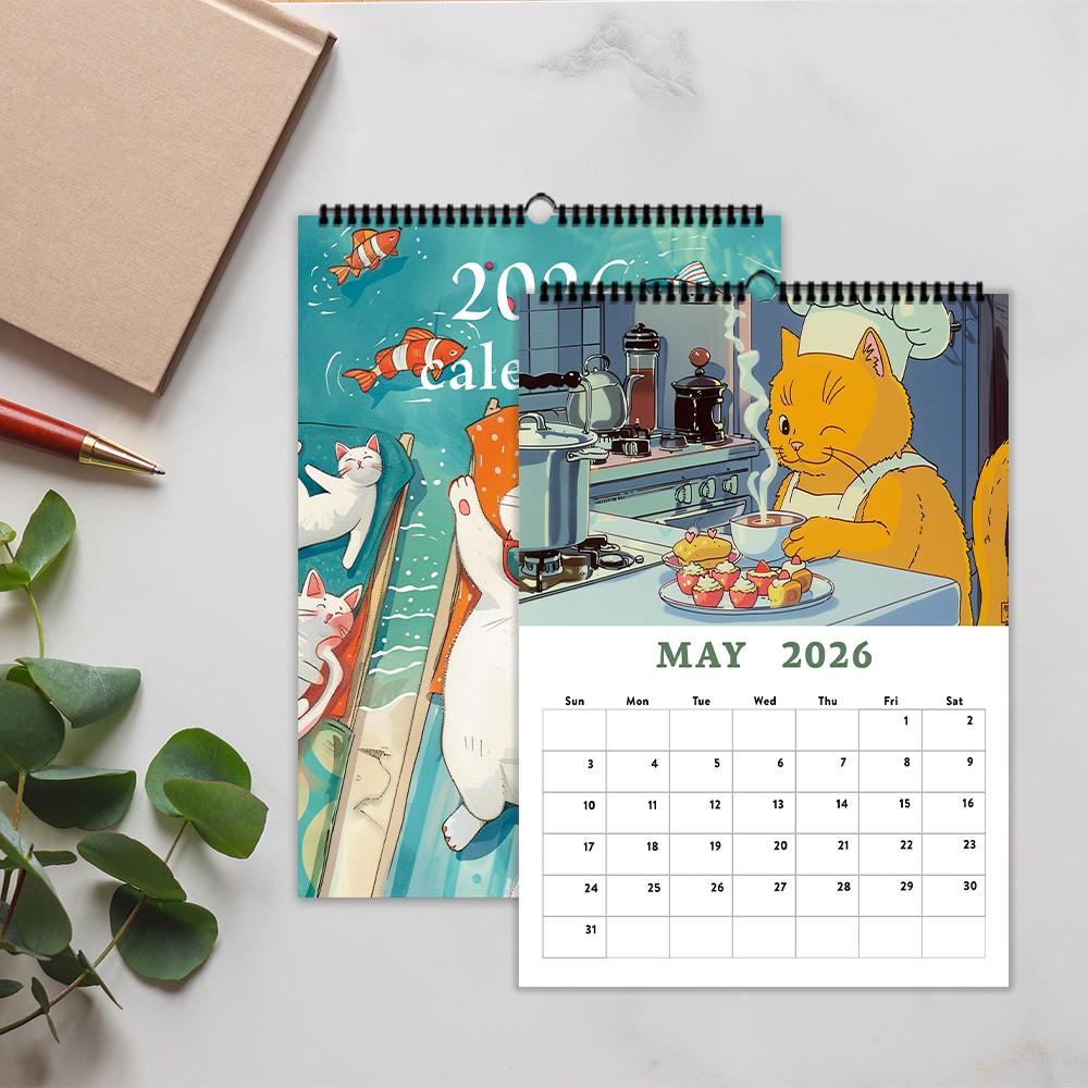 1pc 2026 Wall Calendar, Cute Cat Theme, 12 Months Monthly Plan, Perfect Gift for Birthday, Christmas, New Year