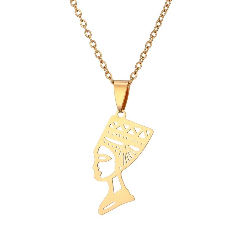 SONYA Egyptian Queen Nefertiti Pendant Necklaces Women Jewelry Silver Color/Gold Color Stainless Steel Jewellery African