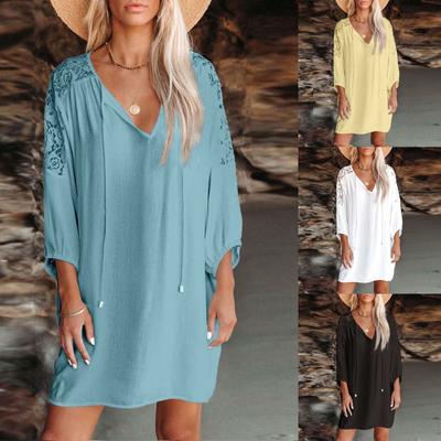 (SU)Γυναικεία καλοκαιρινή μόδα ελαφρύ αντηλιακό φόρεμα παραλίας με κορδόνια με V λαιμόκοψη