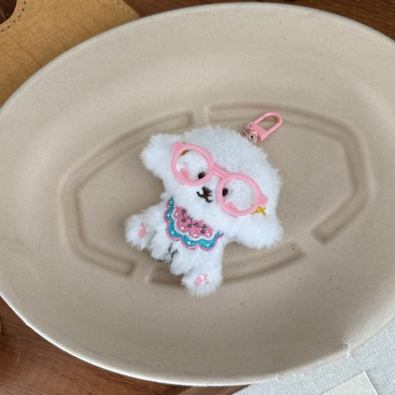 Cute Cartoon Glasses Hat Dog Plush Keychain Kawaii Puppy Backpack Pendant Keychain Stuffed Doll Toys Charms Accessories GiftsHot