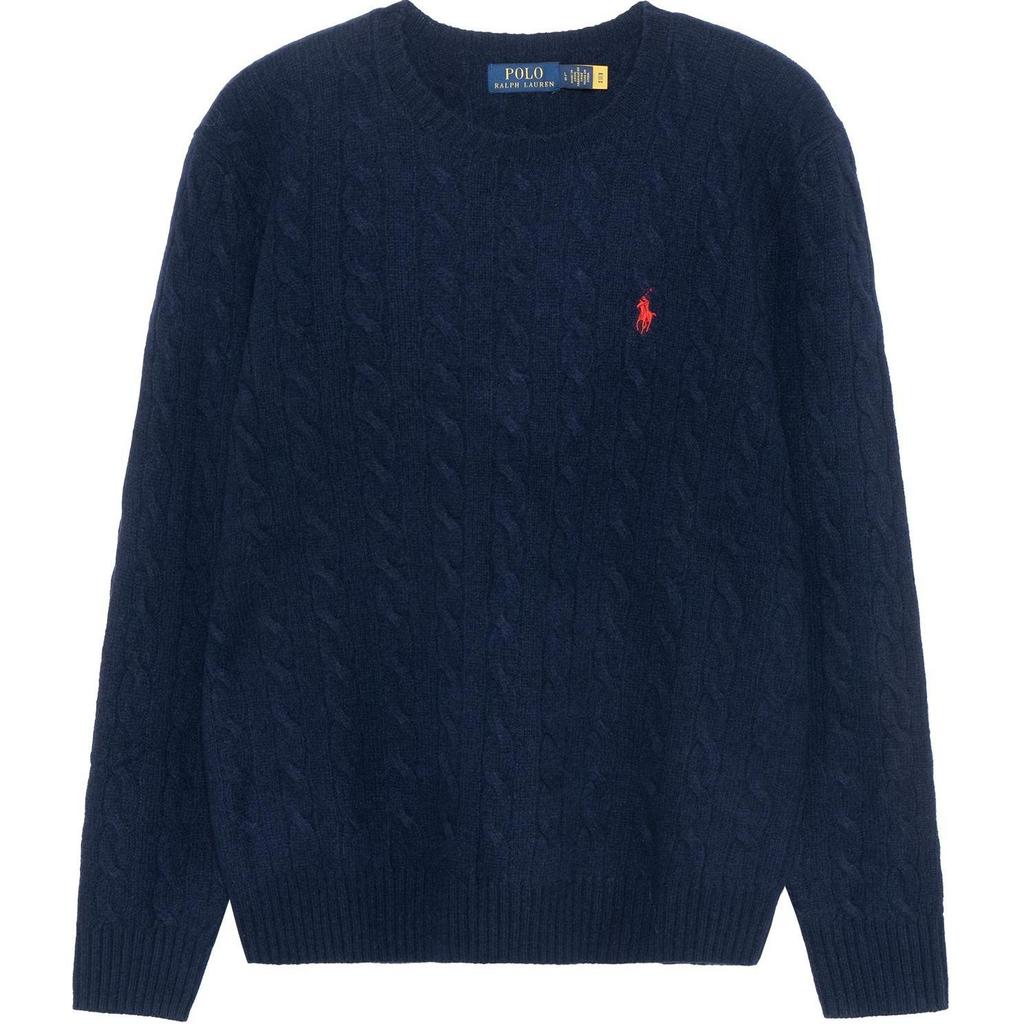 Polo Ralph Lauren FW22 Solid Logo Embroidered Cable Knit Cashmere Sweater Men sweater Navy 710876762-002