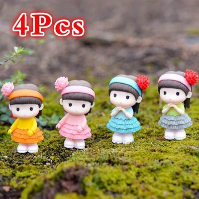 4PCS Pretty Pure Girl Miniature Figurine Bonsai Decorative Mini Fairy Garden People Statue Moss Orna