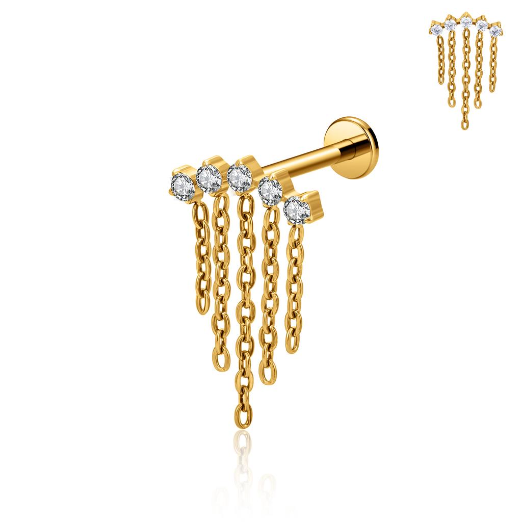  Earring Implant Grade ASTM F136 Titanium Zircon Chains Dangle Internally Threaded Top Nose Rings Body Piercing Jewelry