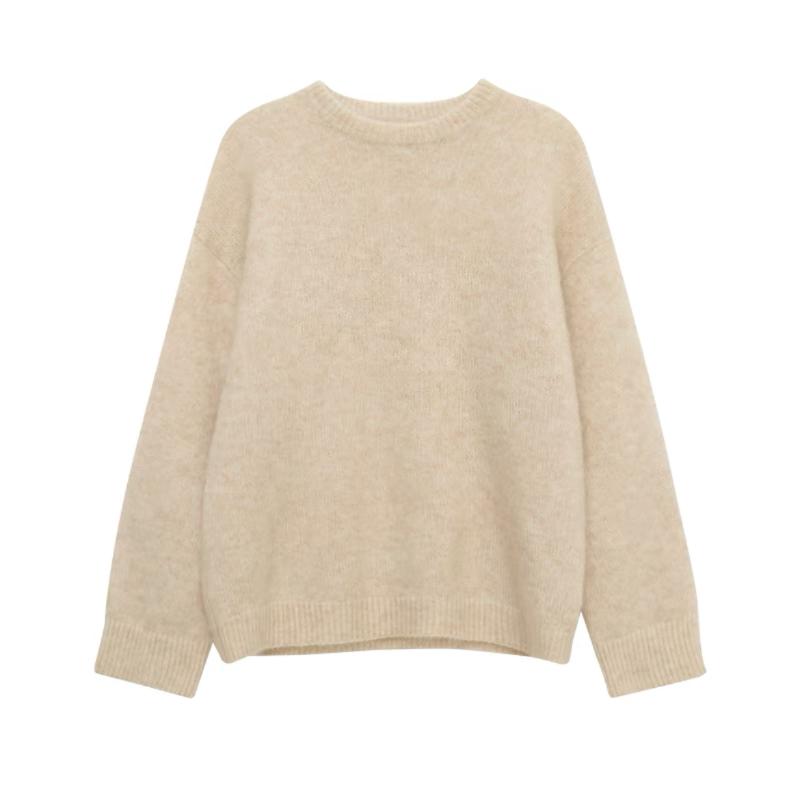 

Осенний однотонный повседневный вязаный свитер с длинным рукавом для женщин, повседневные модные свободные зимние пуловеры, свитера для женщин, элегантные мягкие теплые женские джемперы 25652 One Size бежевый