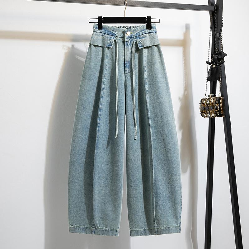 DIMANAF 2026 Summer New Plus Size Women Jeans Fashion Lady Clothing Long Pants Denim Cotton Loose Casual Elastic Waist