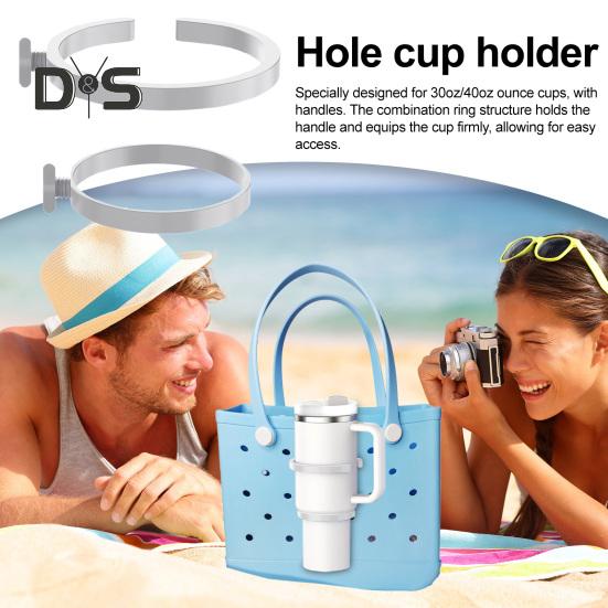 Universal Cup Holder for 30/40oz Tumblers 3-in-1 Beach Bag Attachment with Handles Multi-functional Cup Holder for Bogg Bag