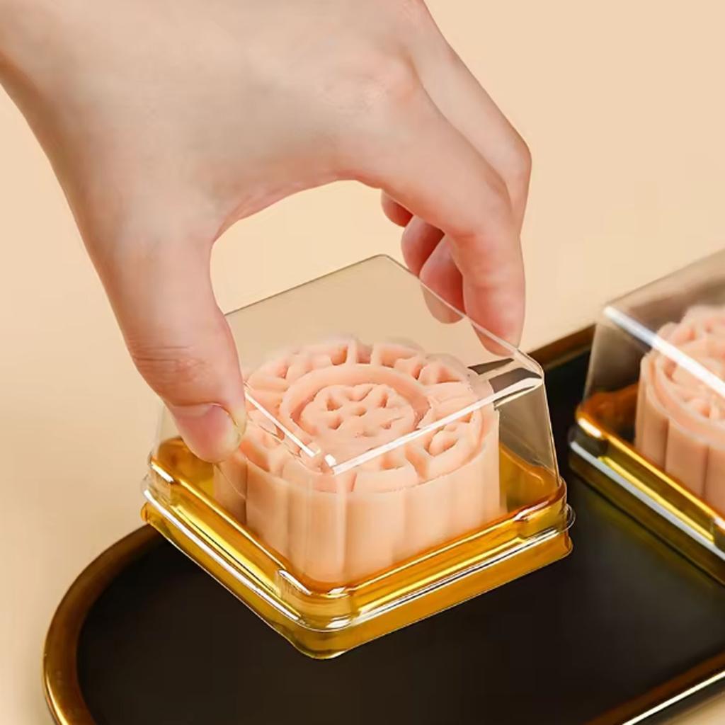 50pcs-Mini Cupcake Boxes Clear Plastic Muffin Pod Dome Muffin Gold Single Container Box Square Wedding Birthday Gifts Supplies