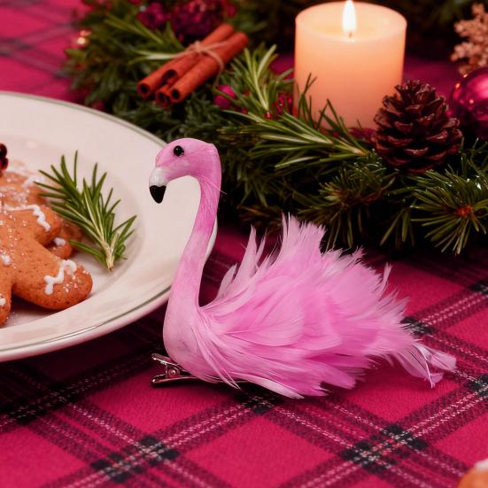 Flamingo Christmas Tree Topper Decoration Pink Artificial Feather Bird Decor with Clip/Spring Indoor Outdoor Garden Holiday Party Ornament