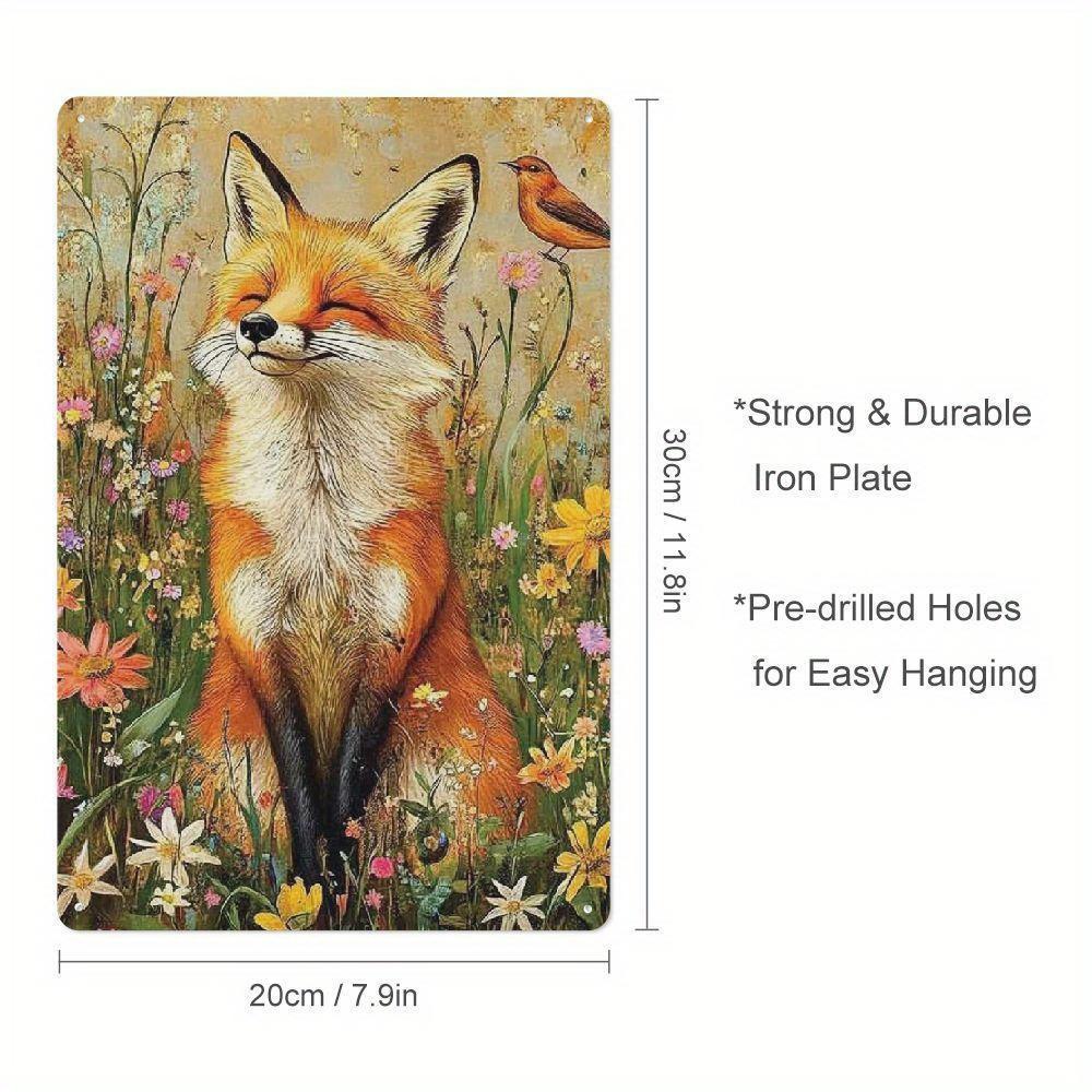 Enchanting Fox Metal Sign  Vibrant Wildflower and Fox Design Rustic Wall Art Perfect for IndoorOutdoor Home Decor 20x30cm（7.8x11.8inch）