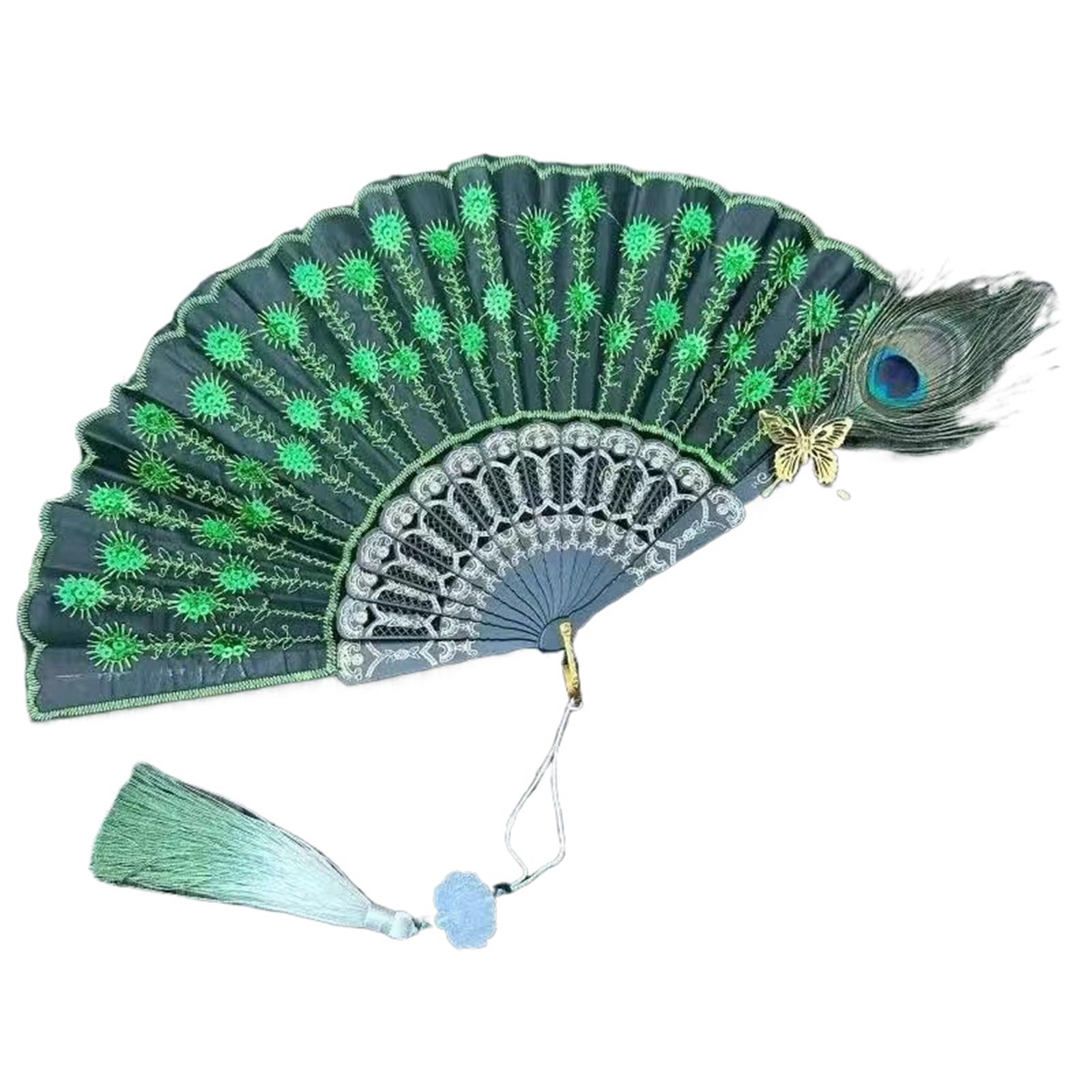 

Винтажный ручной веер из павлиньих перьев для костюма и чаепития с вышивкой, опциональный цвет 8