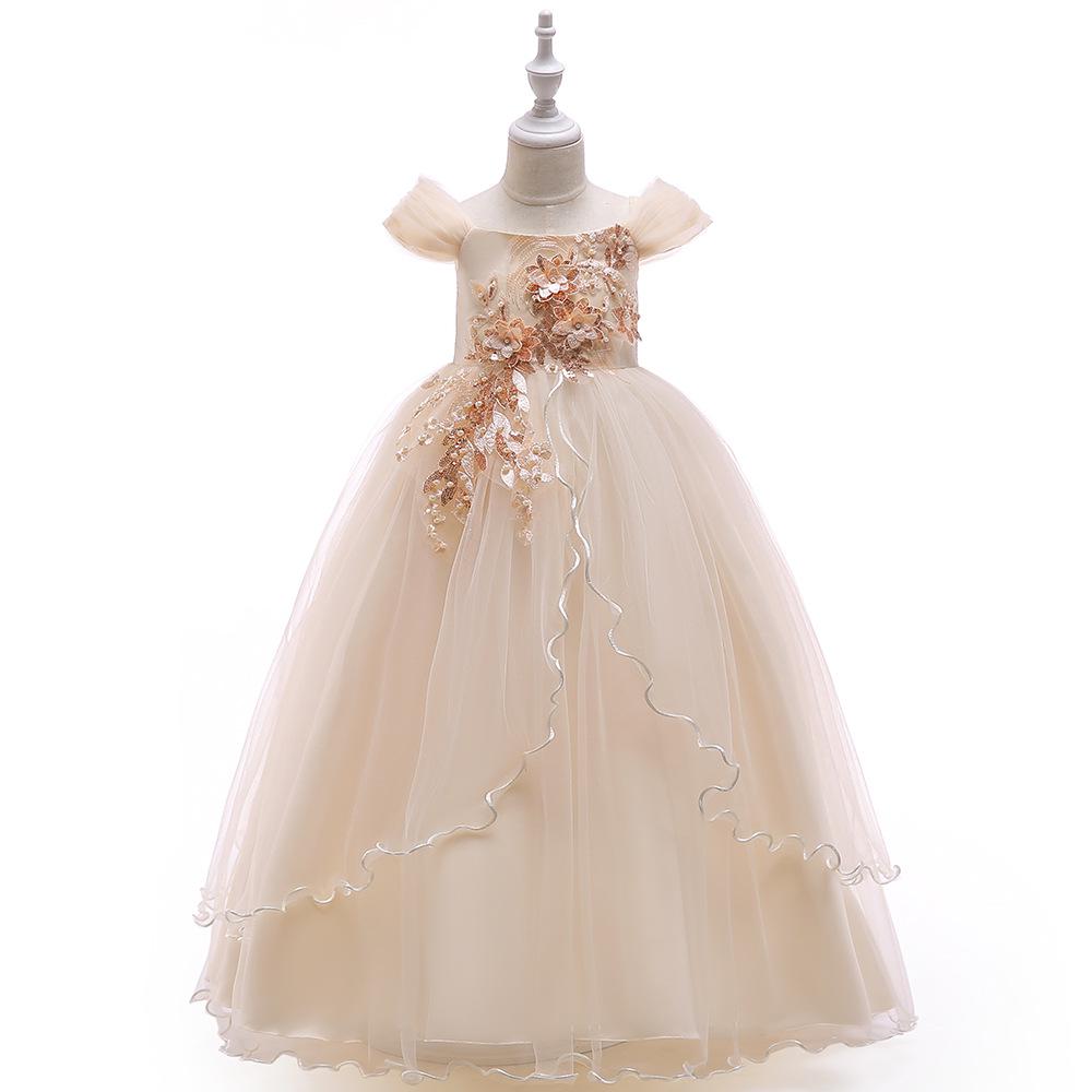 Girls' Evening Dress with 3D Flowers - Princess Catwalk Performance Costume