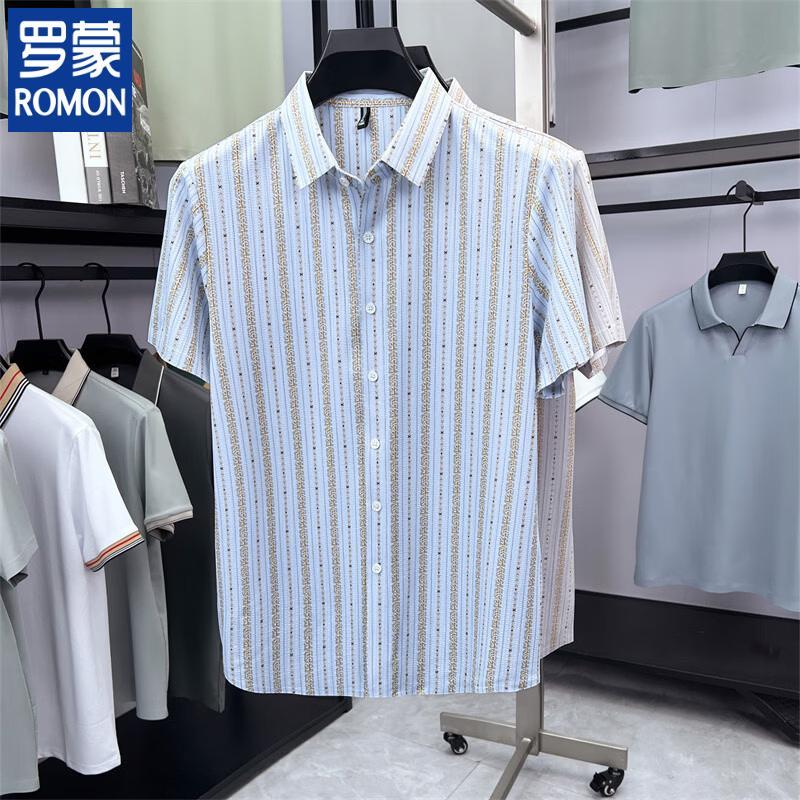 ROMON Men s Slim Fit Striped Short-Sleeve Casual Shirt 170