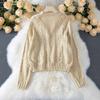 New Autumn and Winter Cardigan Jacket Long Sleeve Button Loose Hook Flower Hollow Sweater for Women
