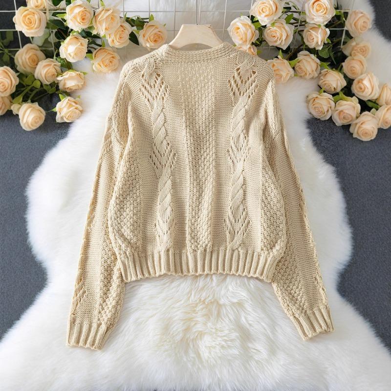 New Autumn and Winter Cardigan Jacket Long Sleeve Button Loose Hook Flower Hollow Sweater for Women