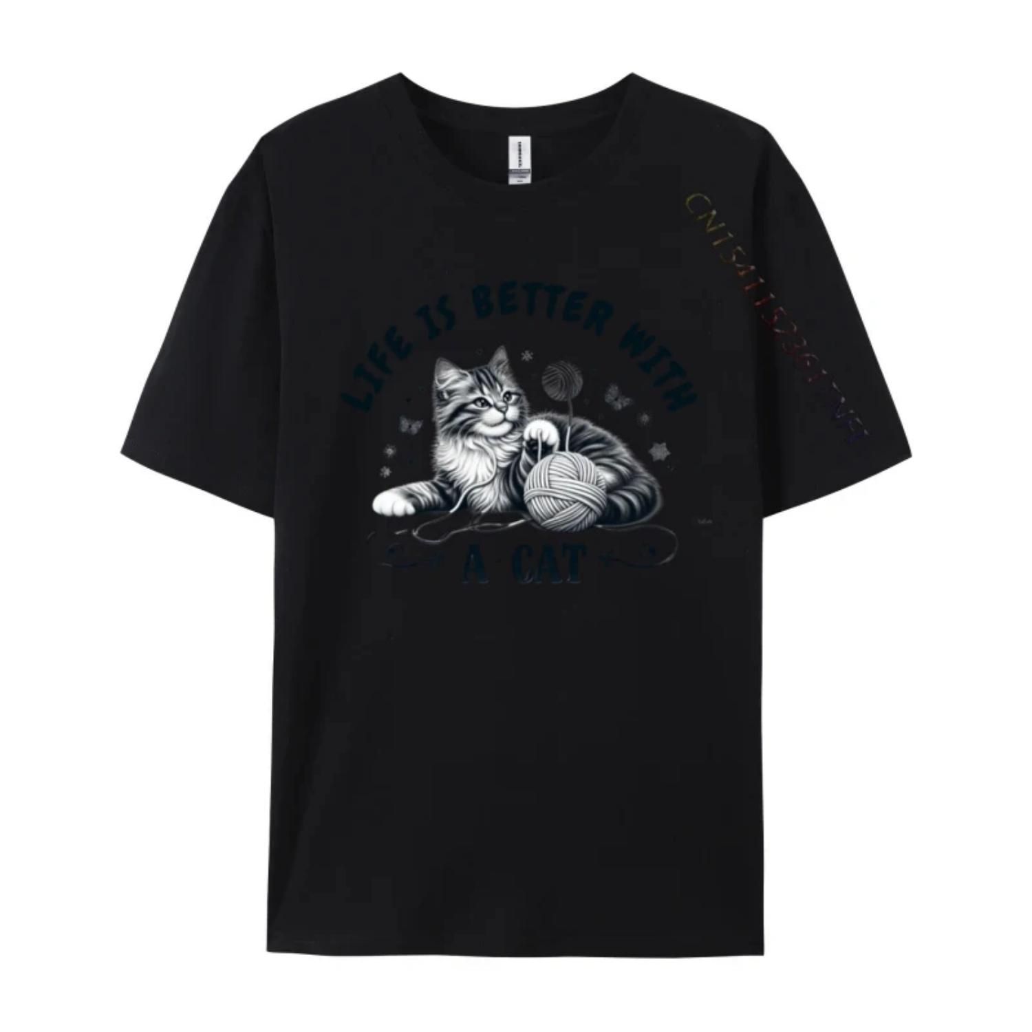 

Cat Design Life is better with a cat Tops Shirts Birthday T-Shirt ostern Day Family Print Cotton Men T-shirts XXXXXL різнокольоровий