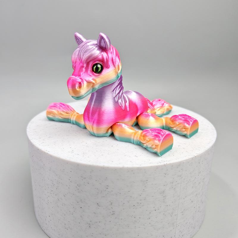 

1pc Office Decor Random Color All-in-one Molding 3D Printed Horse Simulated Statue Cute Horse Joint Tail Movable Figurine
