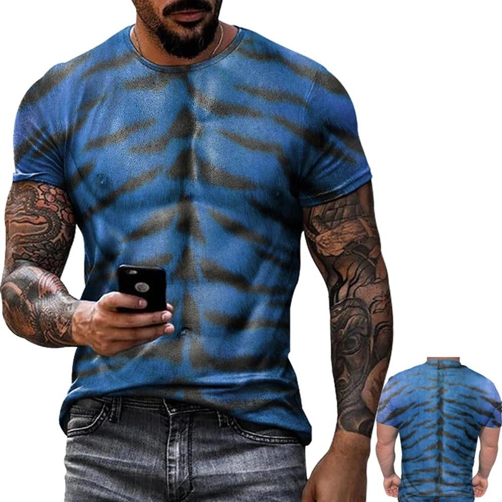 Summer Mens 3D Print Fake Muscle T-Shirt Streetwear Casual Short Sleeve Tee Personalized Fun Fashion Trend XXS