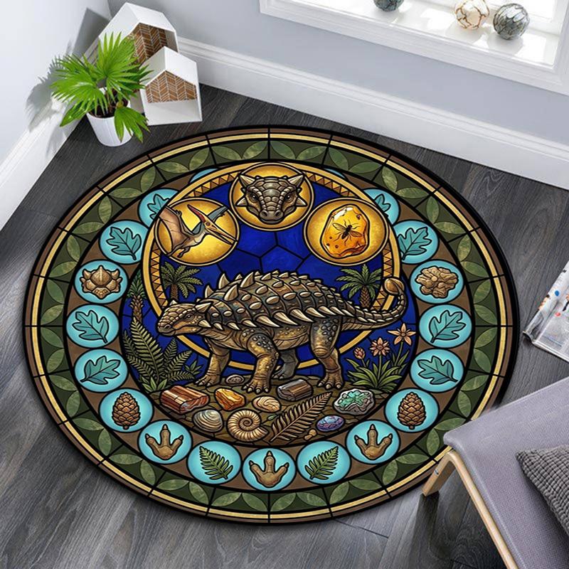 Prehistoric Fossil Art Round Area Rug Under Office Chairs Bedroom Living Room Home Decor