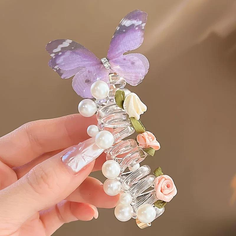 

Сетчатая резинка для волос с бабочкой для девочек, милая резинка для волос с круглым жемчугом и цветочным дизайном, идеально подходит для повседневной носки и для вечеринок 1PC фиолетовый