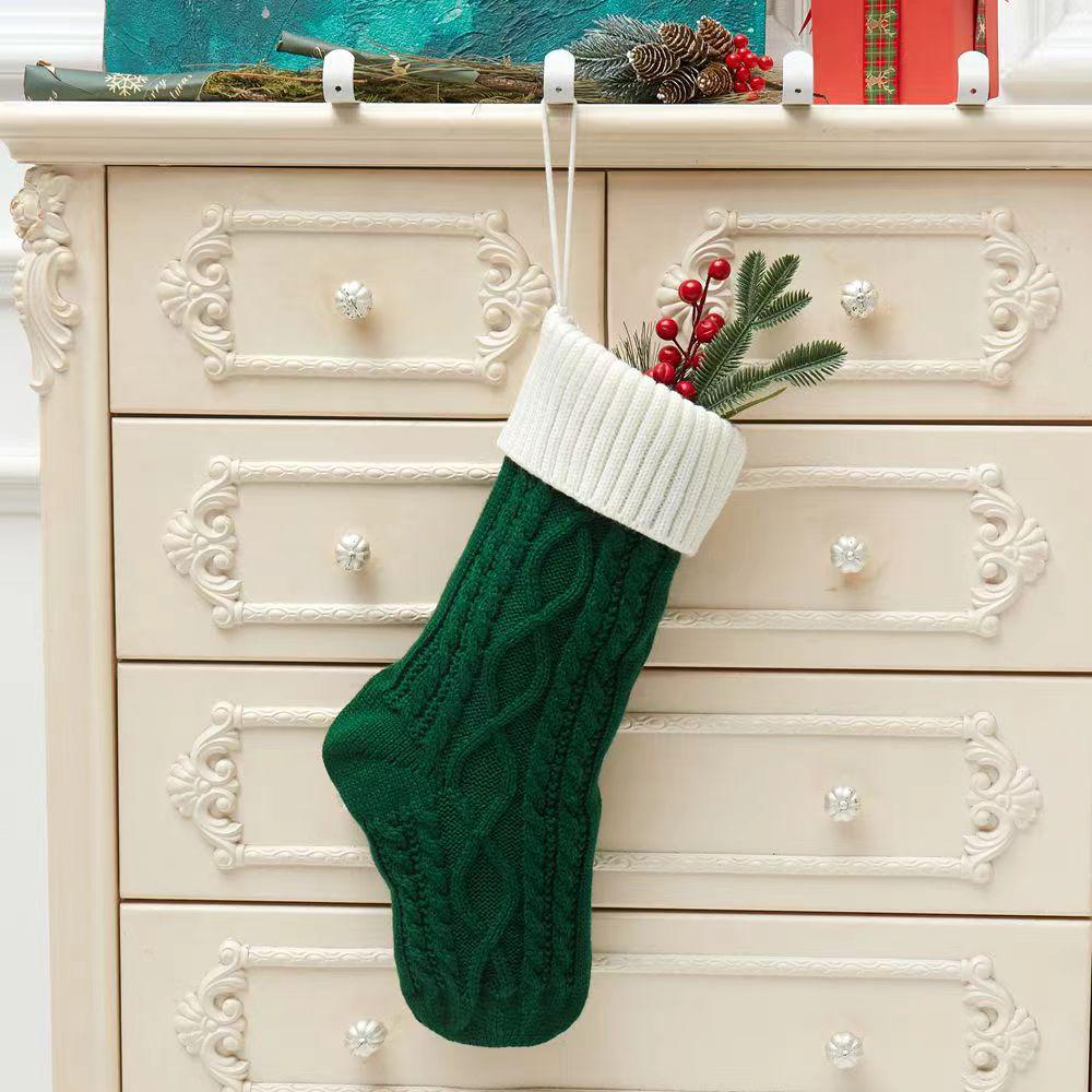 New Colorblock Knit Wool Christmas Ornaments & Kids' Bedside Stocking Gift Bag