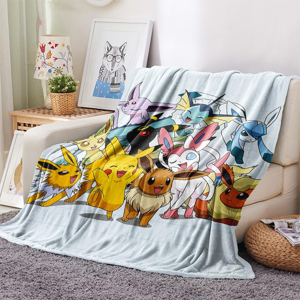 Pokémon Combination Print Flannel Blanket, High Quality Comfortable for All Seasons, Home Decor, Warmth and Comfort
