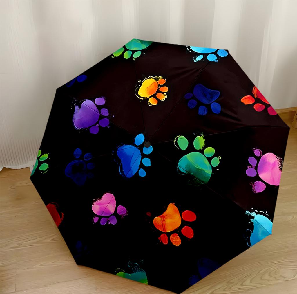 Heart And Paw Love Outdoor Automatic Umbrella Folding Umbrella with 8 Ribs Durable Plastic & Iron All-Season Travel Fashion Lovers