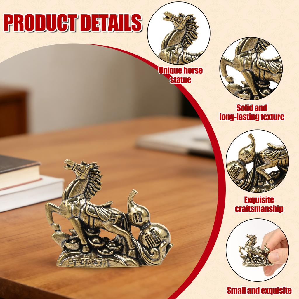 Horse Statue Feng Shui Ornament Mini Brass Horse Mascot Figurine Decor for Collectible Home Tea Pets Office Tabletop Car Decor