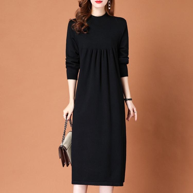Knitted Dress for Women Loose Mid-length Sweater Long-sleeved Casual Sweater Dress for Autumn and Winter
