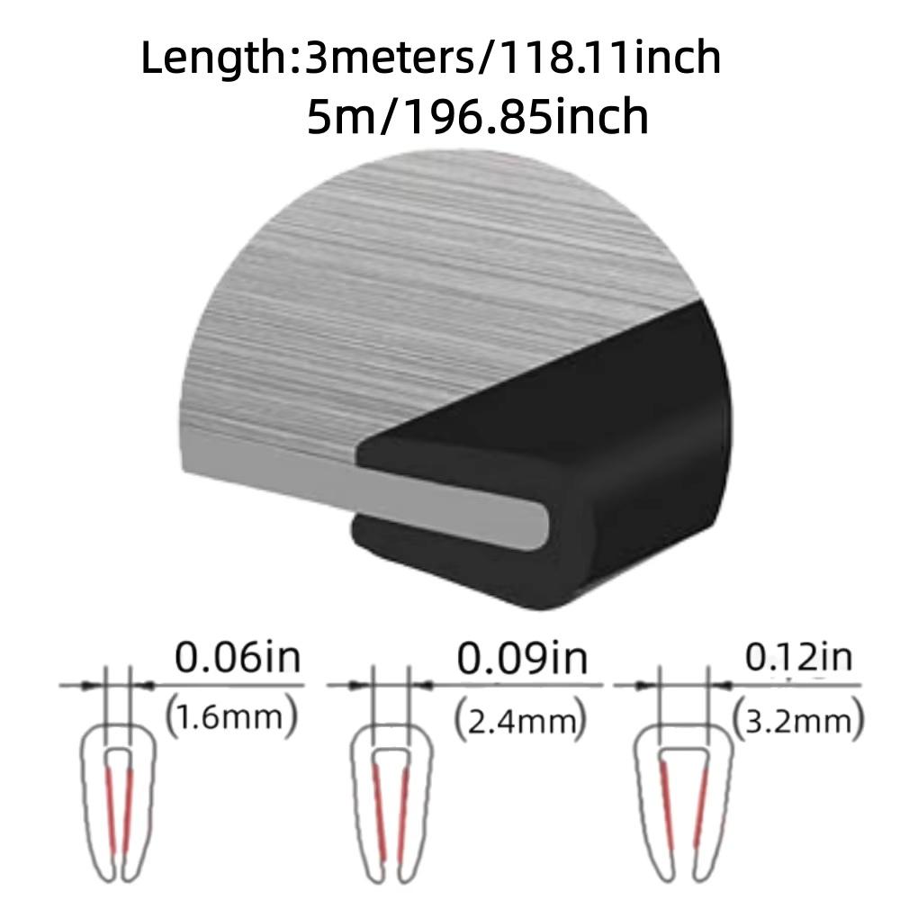 Tira de Sellado de Bordes de Goma en Forma de U de 3 metros/5 m Protector Negro Sellado de Bordes para Puertas de Coche, Vidrio, Panel Metálico, Maquinaria